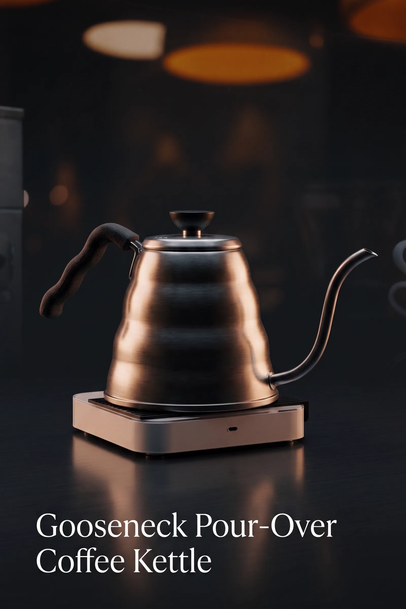 Gooseneck Pour Over Coffee Kettle — narrow-spout gooseneck kettle, double-walled stainless steel